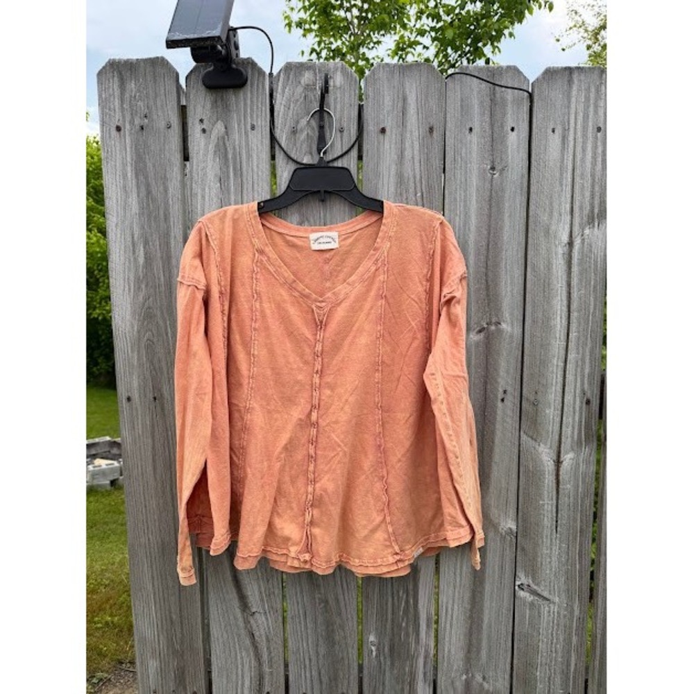 Ces Femme Organic Cotton Mineral Wash V-Neck Long Sleeve Top Terracotta Small